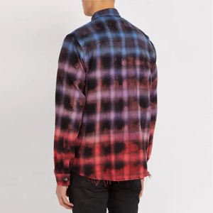 Men's Dip Dye Plaid Flannel <b>Shirt</b> Full Sleeve Cotton Autumn Style <b>Shirts</b> & Tops with customize logo of your choice - Product Image 4