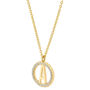 Collier pendentif lettre A plaqué or avec cristaux de strass taille brillant rond, chaîne maille gourmette classique, unisexe, pour usage quotidien - Product Image 2