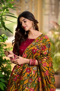 Indian Ethnic Traditional Designer Tussar Silk <b>Lehenga</b> Choli with Kalamkari Print for Wedding Outfit for <b>Women</b> Fancy Wear - Product Image 4