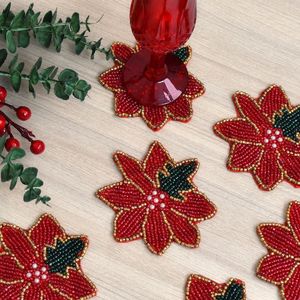 MS HANDICRAFT Handmade <b>Beaded</b> <b>Coasters</b>-Classic Church and Religious Gifts Portable with Polyester Backing (4x4 Inch) - Product Image 1