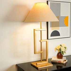 Gold <b>Drum</b> Table Lamp Modern Luxury Metal Bedside <b>Light</b> Art Deco Decorative Lamp for Living Room - Product Image 1