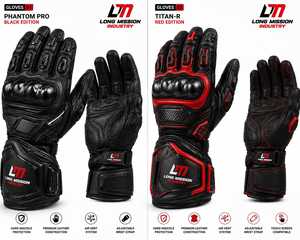 ถุงมือมอเตอร์ไซค์ Long Mission Industry Phantom Pro Black Edition หนังแท้คุณภาพพรีเมียม ป้องกันข้อนิ้วอย่างดี รองรับหน้าจอสัมผัส - Product Image 6