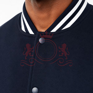 Athletic Blue <b>White</b> Letterman <b>Jacket</b> Contrast Sleeve Design Soft Fabric Ribbed Cuffs Comfortable Everyday Clothing - Product Image 6