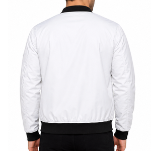 Blouson Bomber Homme Blanc et Noir Contrastant avec Manches Contrastantes, Poches Zippées, Col et Poignets Côtelés Noirs, Veste Extérieure Entièrement Zippée – Vente en Gros - Product Image 4