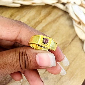 Modern Style Minimal Gemstone <b>Ring</b> Minimalist Brass <b>Rings</b> <b>Men</b> 18k Gold Plated Geometric Band Simple Solitaire Wholesale/OEM/ODM - Product Image 5