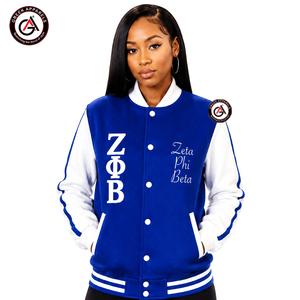 เสื้อแจ็คเก็ตวาร์ซิตี้ปักลาย Zeta Phi Beta Sorority สำหรับผู้หญิง |   เสื้อผ้าสตรีนักศึกษา ZPB แบบสั่งทำพิเศษ ระบายอากาศได้ดี เป็นมิตรกับสิ่งแวดล้อม น้ำหนักเบา พิมพ์ลายแบบ Sublimation - Product Image 4