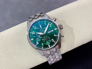 Reloj de pulsera para hombre, mecánico automático, con cronógrafo, fecha, esfera esmeralda, estilo deportivo y de negocios, de lujo, Eternal Platinum. - Product Image 3