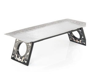 Plateau de service alimentaire en aluminium avec support en bois et nacre, plateau de service de qualité supérieure pour chocolats, plateau en vrac pour servir des desserts - Product Image 3