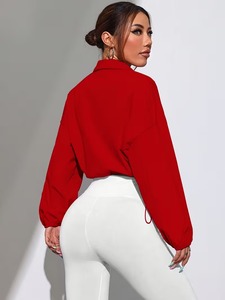 Female Crop Wind <b>Jacket</b> with Drawstring Waist & <b>Workout</b> Tights Outfit | Girls Mock Neck Activewear Sweatsuit Performance - Product Image 2