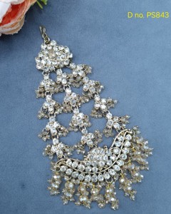 Pasa Jhumar artisanal pour mariée, pince à cheveux latérale, accessoires de coiffure, bijoux de mariage perlés de cristaux, ornement ethnique pour fêtes - Product Image 2