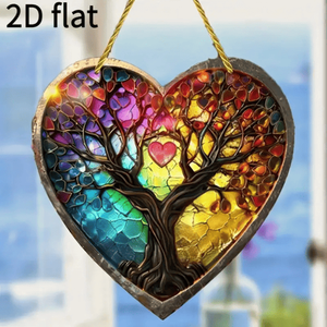 CIFbuy Acchiappasole Colorato in Acrilico, Stile Vetro Colorato con Albero della Vita e Cuore, Decorazione da Parete e Finestra, Arte in Cristallo - Product Image 1
