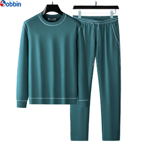 Conjunto Deportivo de Algodón para Hombre Bobbin, Cuello Redondo, Manga Larga, Color Sólido, Informal, para Otoño, Pantalones con Cordón, Corte Regular, Largo Completo - Product Image 3