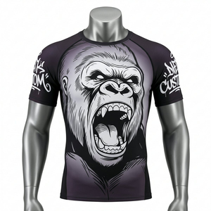 Camiseta de Compresión Unisex de Manga Larga con Estampado de Gorila, Sublimación, Secado Rápido, Transpirable, 120g, Poliéster/Nailon, Morado y Negro - Product Image 6