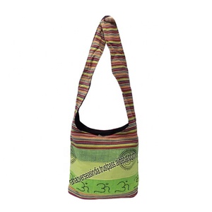 Bolso de Hombro de Algodón con Estampado Om y Diseño de Rayas, Ideal para la Escuela, la Universidad, las Compras y el Uso Diario a Precios Razonables - Product Image 2