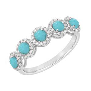 Bague demi-éternité en or massif 10K 14K 18K avec diamant turquoise Sleeping Beauty véritable de 0,45 ct, bague de mariage empilable avec diamant - Product Image 1