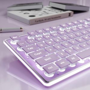 White Full-Size Wired <b>USB</b> Keyboard Pudding Keycaps Metal Panel <b>Plug</b> Play Backlit Computer Keyboard Quite Comfortable Feeling - Product Image 1