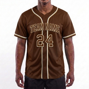 Camiseta de Béisbol Personalizada Marrón con Botones al Frente, Manga Corta, Malla Sublimada Transpirable, Nombre del Equipo y Número - Product Image 3