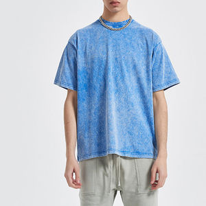 Camiseta de Alta Calidad Azul Cielo con Lavado Ácido, 100% Algodón Pesado, Estilo Vintage con Lavado Mármol, Oversize, Streetwear, Lisa para Hombre - Product Image 6
