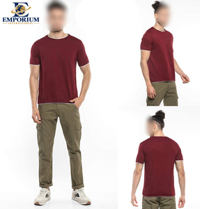 เสื้อยืดแขนสั้นผู้ชาย ผ้าฝ้ายถัก 100% สีแดงเลือดหมู คุณภาพสูง สวมใส่สบาย เนื้อผ้านุ่ม - Product Image 6