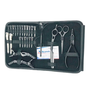 Kit d'outils d'extension de cheveux en acier inoxydable noir en gros avec pinces à boucle à aiguille pour extensions de cheveux - Product Image 1