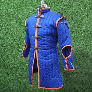 High Quality Medieval Blue Cotton Quilted Gambeson Thick Padded Coat With Removable Sleeves For HEMA LARP Reenactment <b>Jacket</b> - Product Image 3