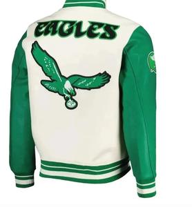 Blouson universitaire vert pour homme, style Letterman, avec col montant, doublure en laine pour l'hiver, logo sur le devant, pour les fans de Philadelphia - Product Image 6