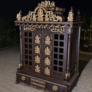 Mandir de prière domestique de luxe en bois massif, fabriqué à la main, avec des sculptures complexes, porte en bois traditionnelle, marque OEM religieuse - Product Image 2