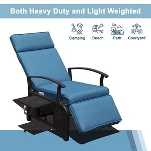 Sedia Reclinabile in Metallo Regolabile per Esterni con Tavolino Ribaltabile e 6 Cuscini Rimovibili da 6,8 Pollici per Relax e Riposo - Product Image 4