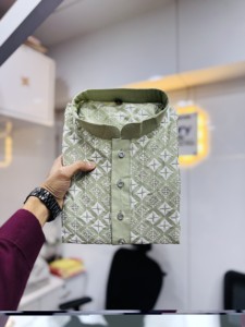 Conjunto Tradicional Kurta Pathani de Algodón Estampado para Hombre con Mangas Largas para Bodas, Diwali, Fiestas y Uso Diario - Product Image 4