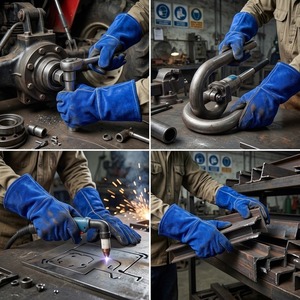 Gants de soudage en cuir de vachette bleu premium avec doublure en polaire, résistance à la chaleur et aux coupures, résistance à l'abrasion - Product Image 5