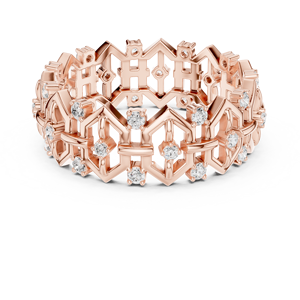 Luxury Rose Gold Plated Geometric Eternity Ring with Round Cut Crystal <b>Stones</b> Openwork Statement Fashion Jewelry - Product Image 2