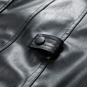 Chaqueta Bomber de Cuero Genuino para Hombre de Alta Calidad, con Bolsillos Laterales, Cintura Elástica, Cuello Alto, Sin Necesidad de Lavado, Corte Ajustado, Estilo Casual - Product Image 5