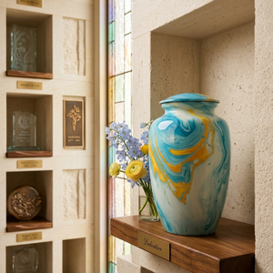 Aluminum Cremation Urn for Human Ashes - Indian Handcrafted Urn - Adult Size Memorial Urn for Cemetery Burial & Home Display - Product Image 3