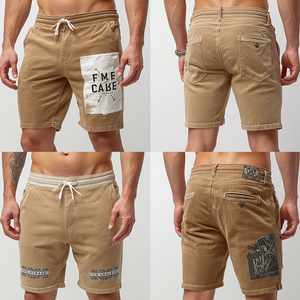 Shorts en molleton délavé à l'acide, best-seller, avec imprimé rétro pour homme, vêtements décontractés - Product Image 4