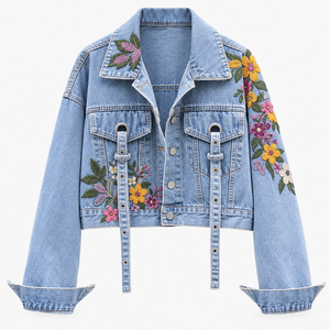 Chaqueta de mezclilla desgastada informal para mujer, ecológica, con botones, corte holgado, bolsillos, personalizada, OEM, ODM, al por mayor - Product Image 1