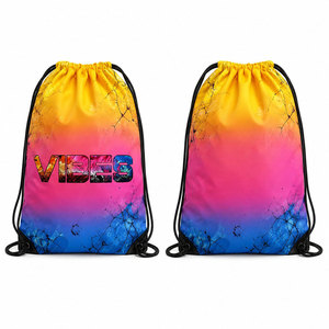Sac à dos de sport Vibes avec cordon de serrage, imprimé dégradé arc-en-ciel, avec cordons noirs, design multicolore, nylon/polyester, 30-40L - Product Image 1