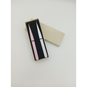 Customized Branding Stainless Steel Precision Eyelash Tweezers Smooth Tip <b>Box</b> Packaging Made Pakistan Private Label Beauty Model - Product Image 1