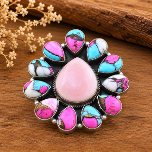 Cotton Candy Pink <b>Opal</b> Western Style Silver <b>Ring</b> Boho Statement Gemstone Jewelry Southwestern Fashion <b>Ring</b> for Women Gift - Product Image 6