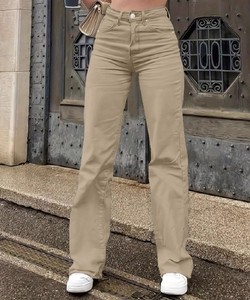 Pantalones Vaqueros Elásticos Rectos de Moda para Mujer, Estilo Urbano Japonés, Desgastados, Ajustados, Blancos, de Pierna Recta, Largos - Product Image 3