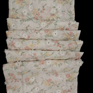 Hot Sale Luxe 3D Floral Applique Cotton Fabric– Delicate White Raised Flower Embroidery on Pastel Botanical Print Summer Dresses - Product Image 1