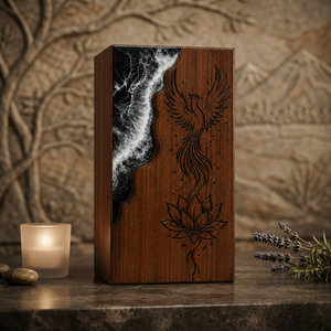 Wooden Urn <b>Memorial</b> Keepsake Box Carved Phoenix Lotus Decorative Cremation Urn Desktop Tribute <b>Gift</b> - Product Image 4