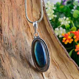 SHYAM JEWELRS Collar con Colgante de Labradorita de Plata 925, Perla de Agua Dulce Azul, Engaste Ovalado, Certificado IGI, Estilo Bohemia, Serpiente - Product Image 3