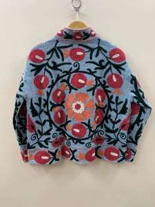 Veste en coton brodée florale bohème, col mandarin, manches longues, grande taille, vêtements d'extérieur décontractés pour femmes, automne - Product Image 4