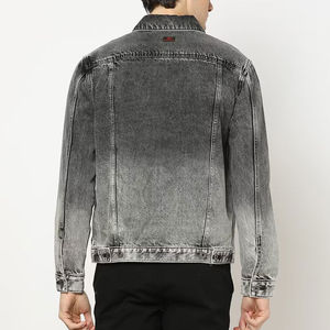 Wholesale Custom Logo Cotton Street Wear Vintage Washed Faded Effect Zip up Turn-Down Collar Mens Jean Denim Coats Jacket - Product Image 4