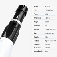 Lampe de plongée LED MY-75121 XHP70, étanche IP68, torche sous-marine en alliage d'aluminium, batterie rechargeable, 1200 lumens, urgence