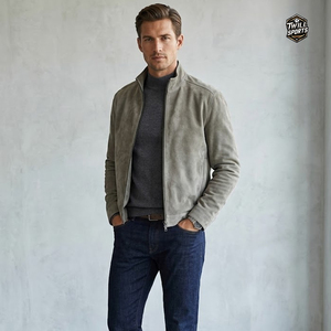 TWILL SPORTS <b>Men's</b> Stand Winter Zipper <b>Suede</b> Leather Knitted Waterproof Windproof Heated Anti-Bacterial Breathable Quilted - Product Image 1