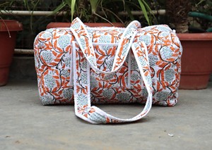 Bolsa de Lona Acolchada de Algodón Vintage, Grande, Azul con Estampado Floral, de Alta Calidad, para Viajes Cortos, para Mujer, el Mejor Regalo para una Persona Especial - Product Image 4