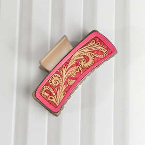 Pinza de Pelo de Cuero Genuino con Diseño Floral y Bordado Dorado, Lujosa, Resistente e Impermeable, para Accesorios de Mujer - Product Image 1