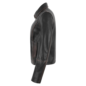 Veste en cuir véritable de mouton pour femme, noire, effet vieilli, style années 90, coupe courte et ample, fermeture éclair classique sur le devant, veste en cuir vintage - Product Image 4