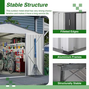 Casetta da Giardino in Metallo 10X8 FT Resistente alle Intemperie, Grigia con Porte Chiudibili a Chiave per Giardino, Patio, Cortile e Deposito Attrezzi - Product Image 5